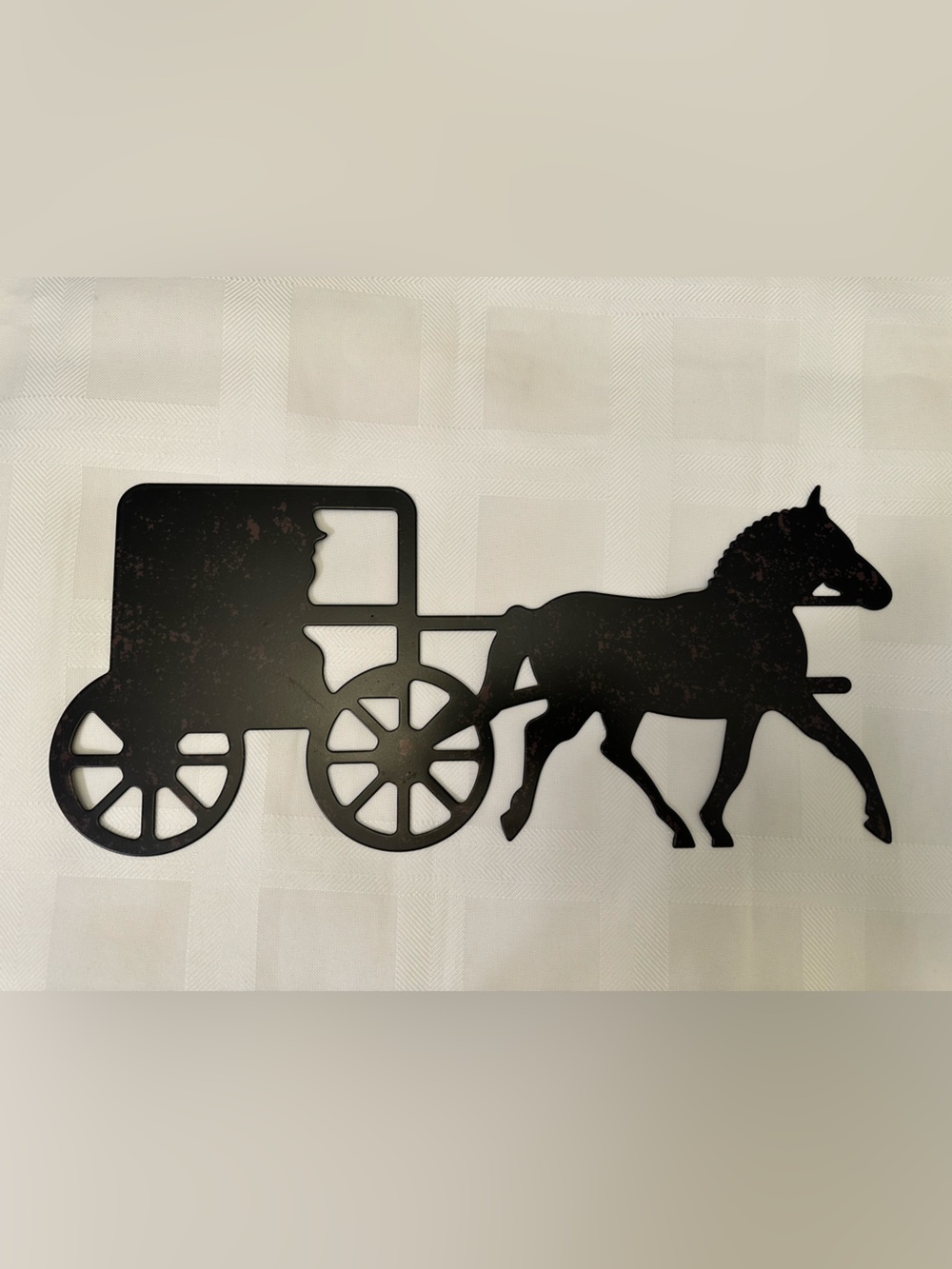 🐴🖤Vintage Metal Amish Horse and Buggy Wall Art - Black w/Intentional Distressing